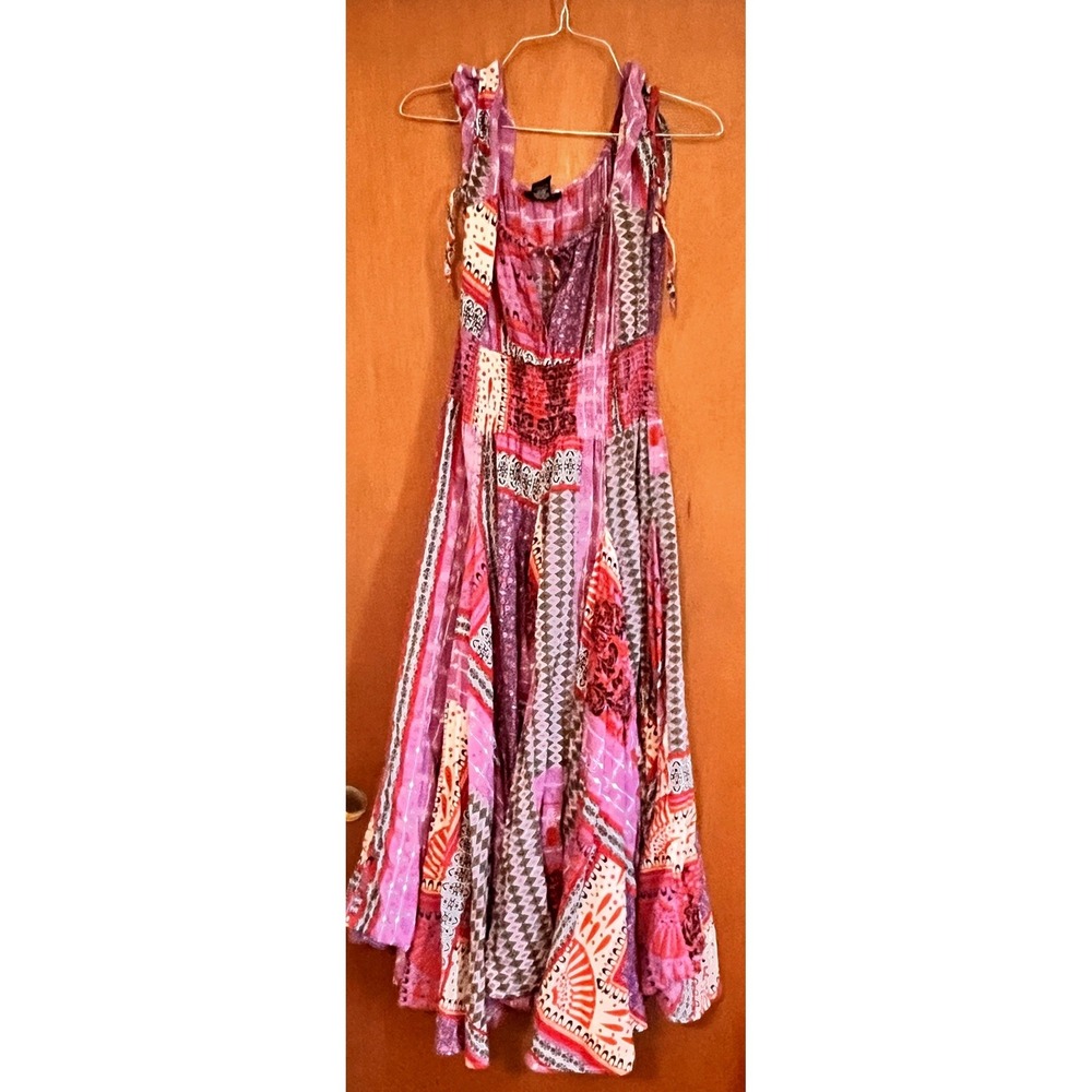 Gace Element Womens Purple Patchwork Cotton Smocked Maxi Dress Size M Boho India